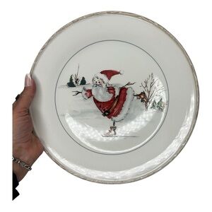 American Atelier Skating Santa Claus Ceramic Dinner Plate